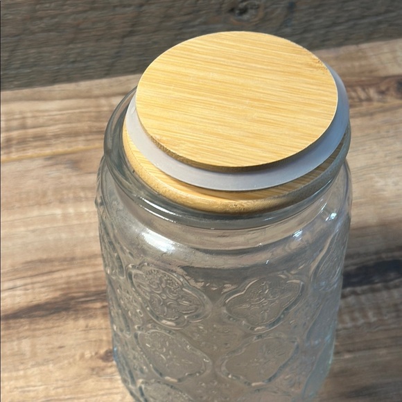 Glass Storage Jar with Wooden Lid Airtight Seal Intricate Design Great for Decor - Picture 10 of 10